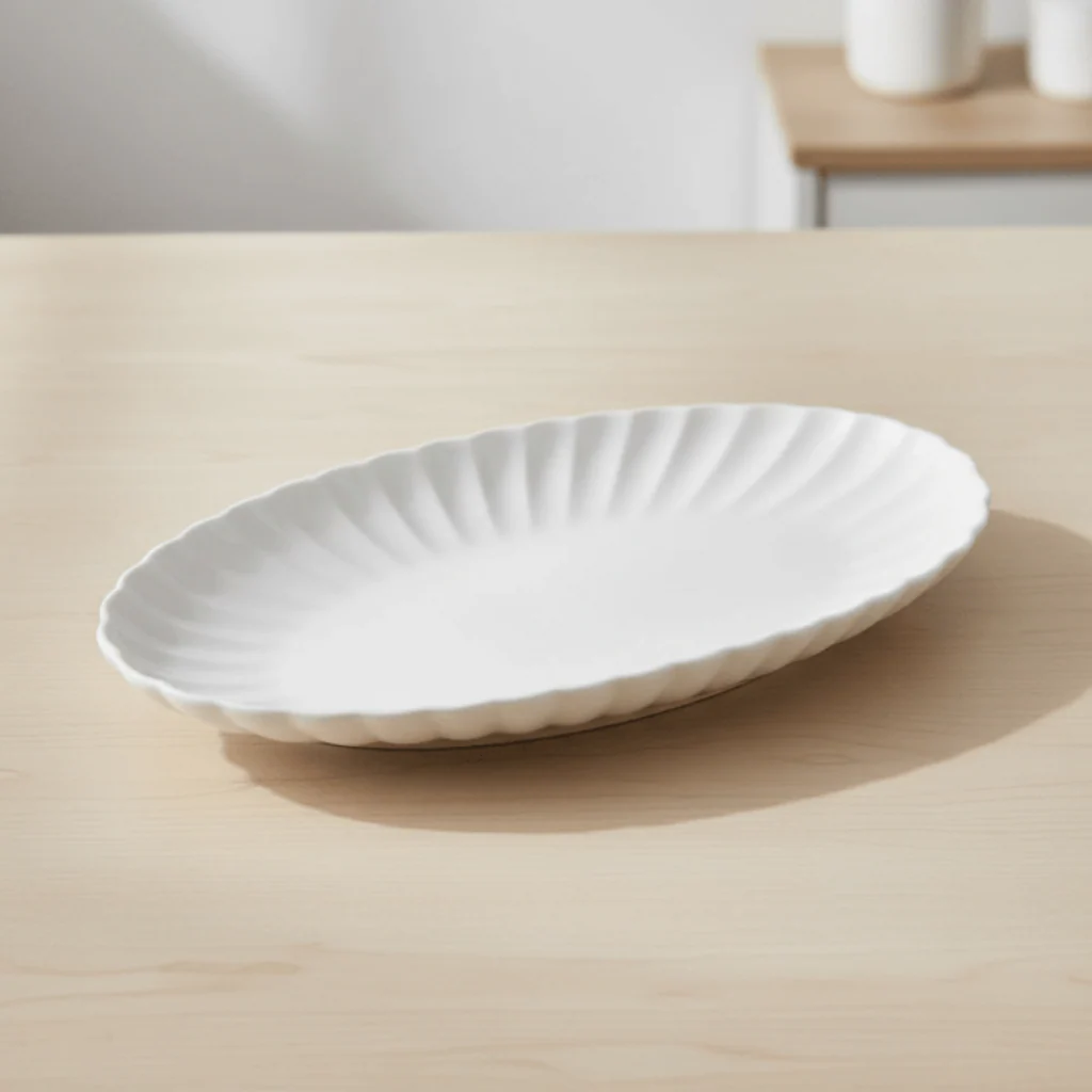 Symphony Collection – 30 x 18 x 3 cm White Ceramic Groove Oval Serving Tray - Image 3