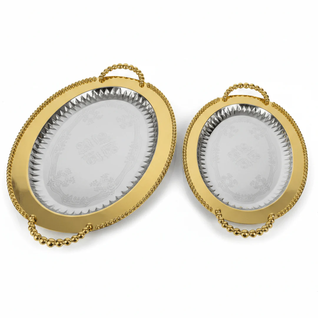 Pilsco 2-Piece Golden Oval Serving Tray Set | Stainless Steel | 38×27cm & 46×32cm
