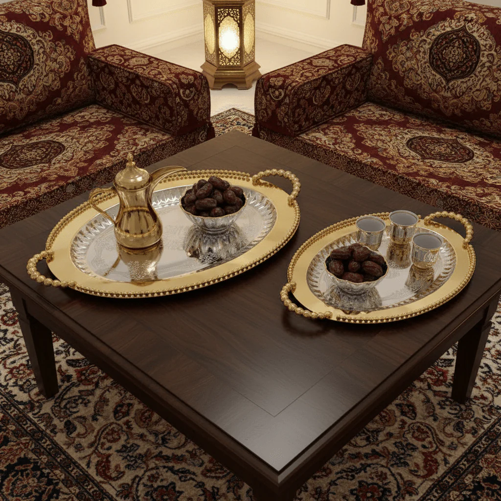 Pilsco 2-Piece Golden Oval Serving Tray Set | Stainless Steel | 38×27cm & 46×32cm - Image 2