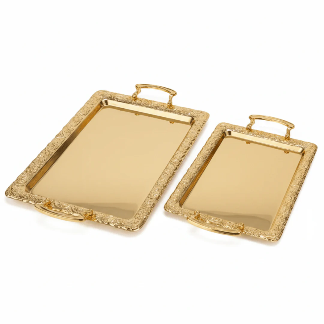 Pilsco 2-Piece Gold Stainless Steel Rectangular Serving Tray Set | 36×26cm & 40×28cm |