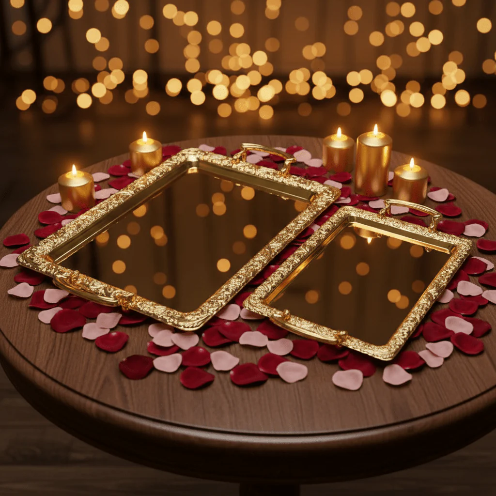 Pilsco 2-Piece Gold Stainless Steel Rectangular Serving Tray Set | 36×26cm & 40×28cm | - Image 3