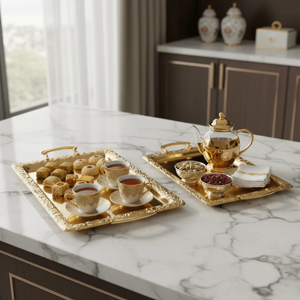 Pilsco 2-Piece Gold Stainless Steel Rectangular Serving Tray Set | 36×26cm & 40×28cm | - Image 4