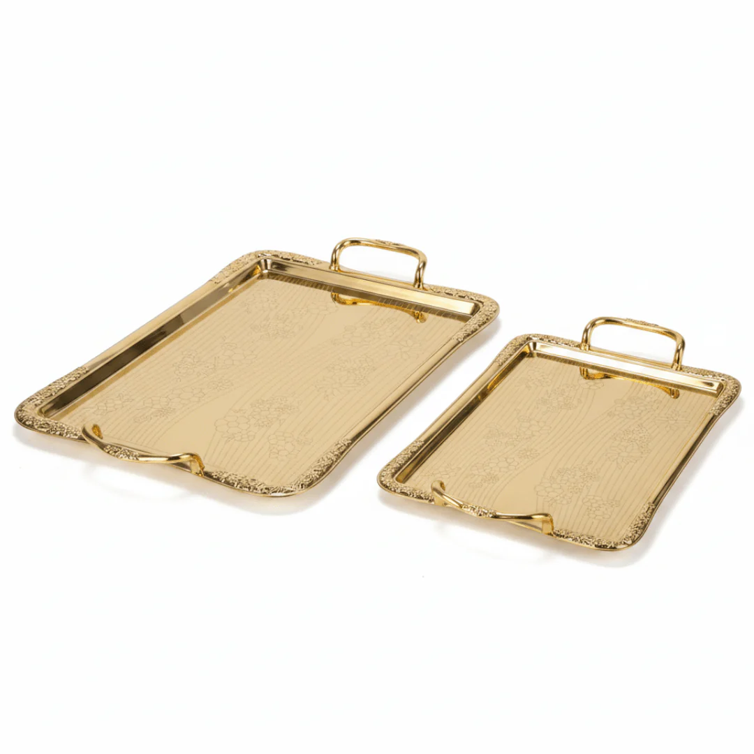 Pilsco 2-Piece Gold Stainless Steel Rectangle Serving Tray Set | 34×23cm & 40×28cm