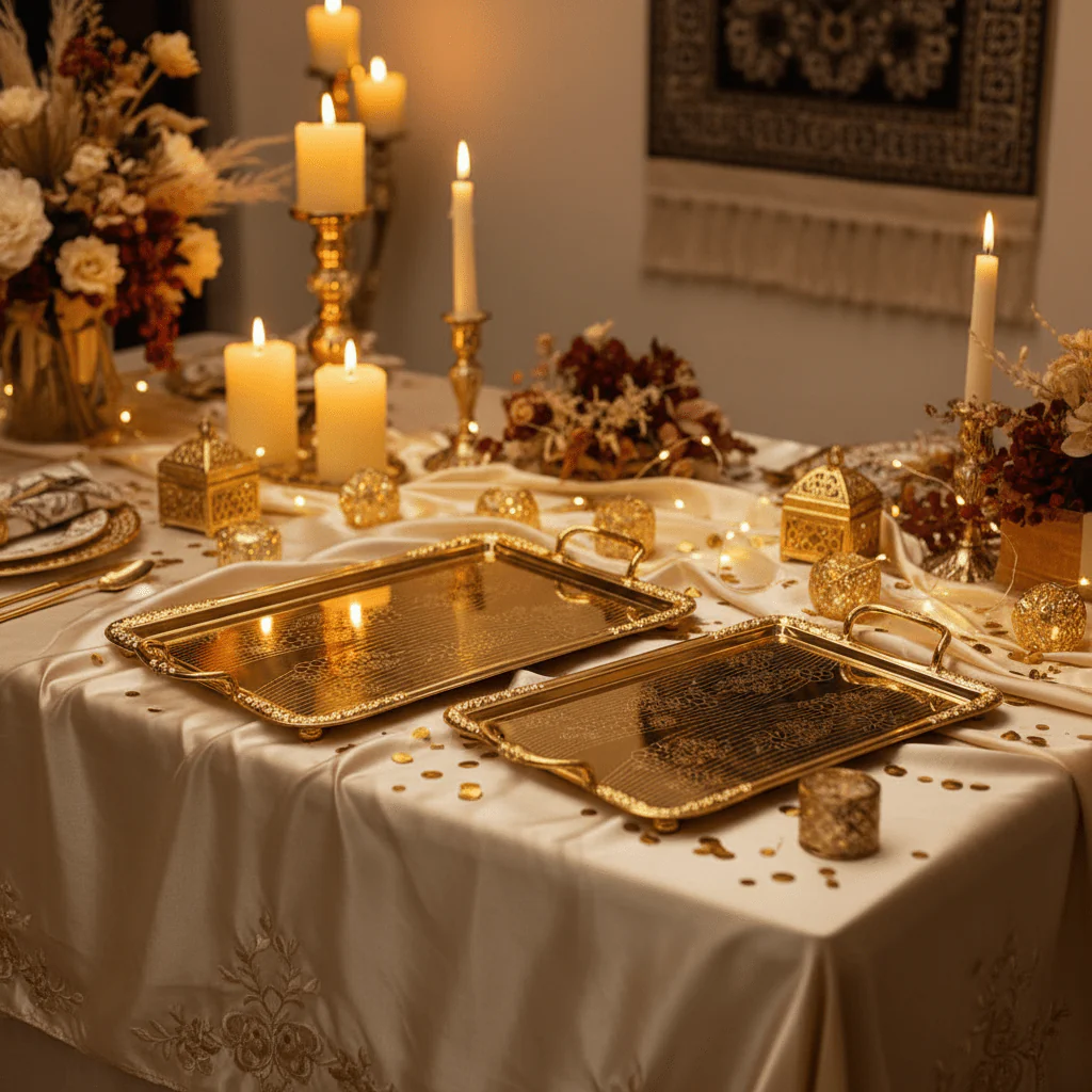Pilsco 2-Piece Gold Stainless Steel Rectangle Serving Tray Set | 34×23cm & 40×28cm - Image 3