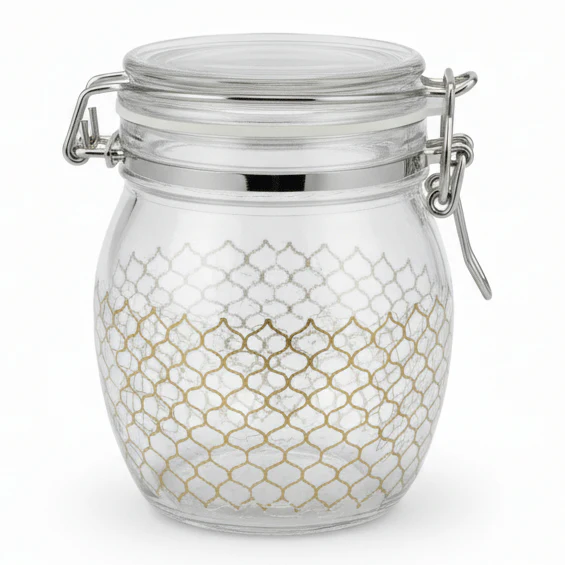 Finili Premium Airtight Acrylic Clip-Lock Storage Canister – Transparent Body with Elegant Golden Design, 14 × 14.8 cm