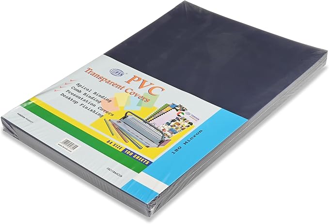 Fis PVC Transparent Cover, A4 Size(210x297mm), 180 Micron Thickness, Packet of 100 Sheets, Clear Transparent View
