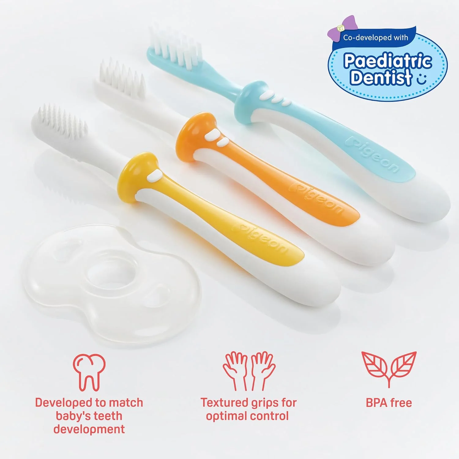 Pigeon Training Tooth Brush Set, Extra Soft Bristles, Soft Grip, Lesson 1, 2, 3, Multi Colour - Image 2