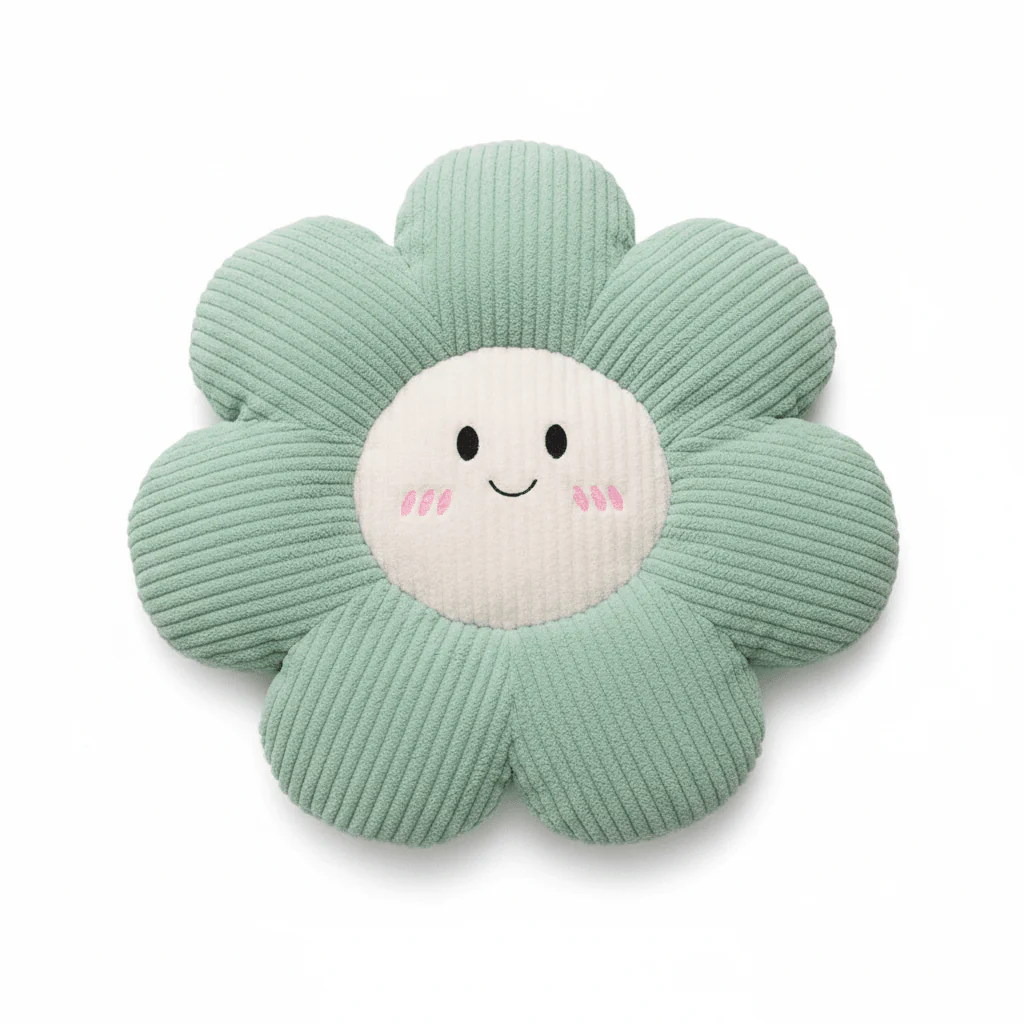 Flower Corduroy Smiley Face Cushion - 45×45cm - Grey / Sage Green / Purple - Image 5
