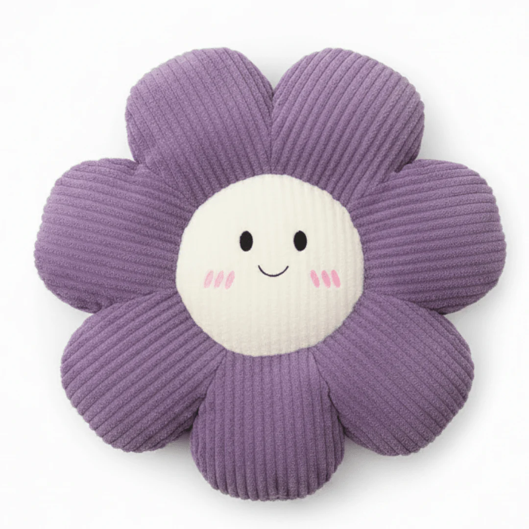 Flower Corduroy Smiley Face Cushion - 45×45cm - Grey / Sage Green / Purple - Image 6