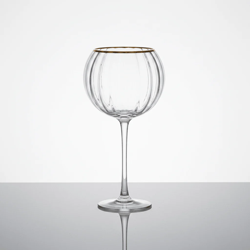 Ribbed Crystal Balloon Goblet with Gold Rim — 250ml - Image 2