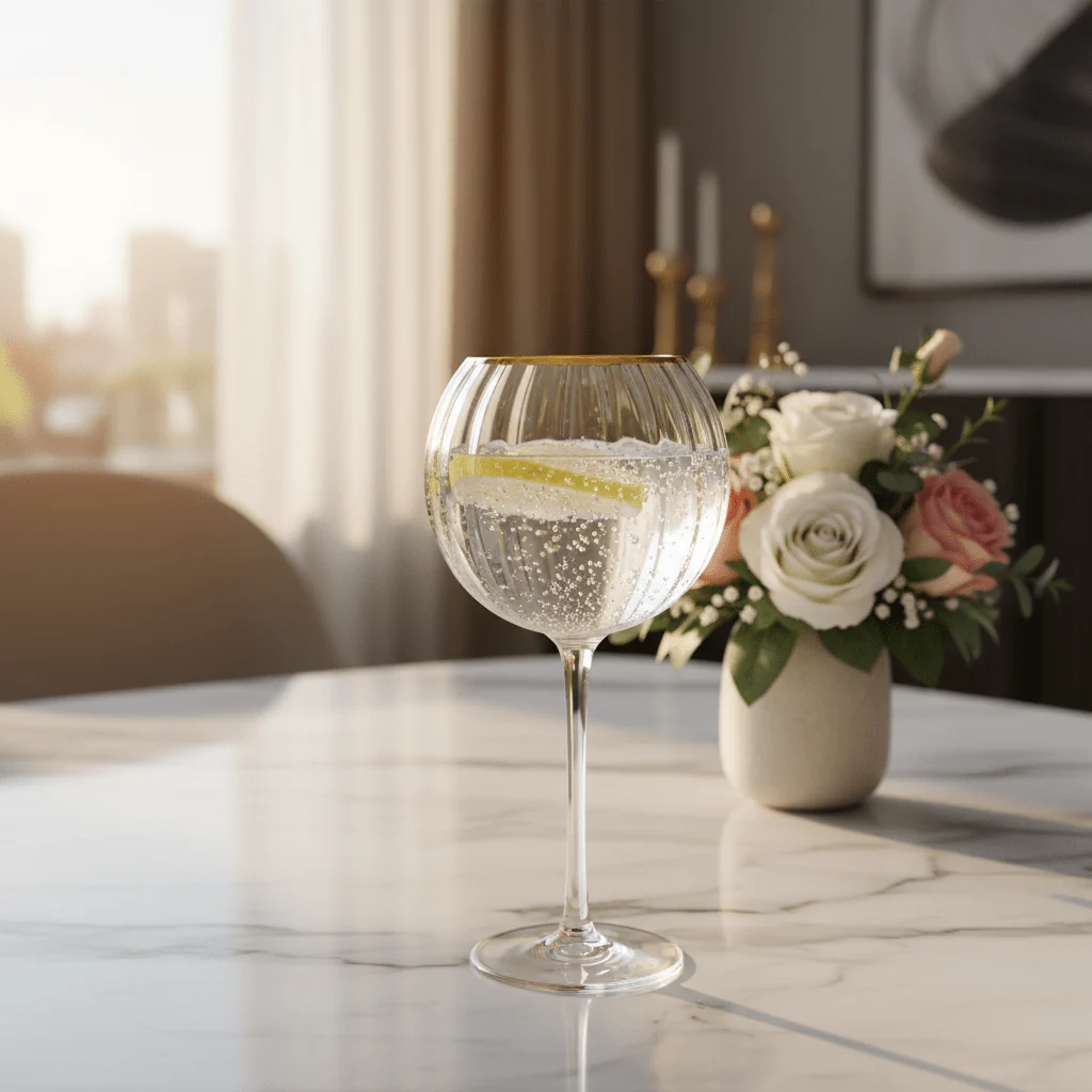 Ribbed Crystal Balloon Goblet with Gold Rim — 250ml - Image 3