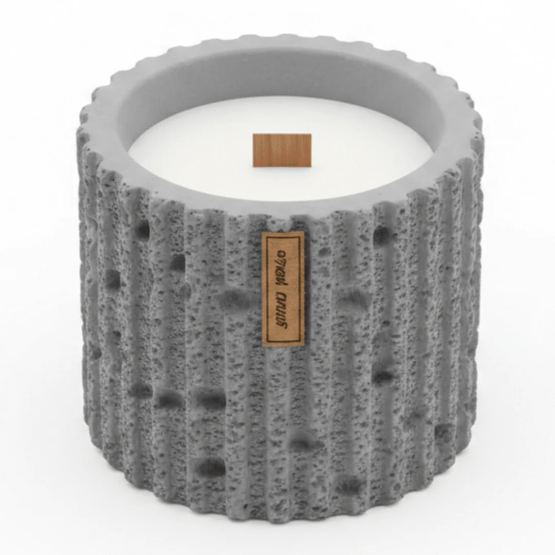 Fresh Touch Scented Candle — Textured Grey Chalk Vessel | Wooden Wick | 9×8 cm