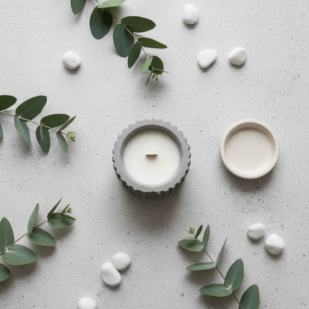 Fresh Touch Scented Candle — Textured Grey Chalk Vessel | Wooden Wick | 9×8 cm - Image 3
