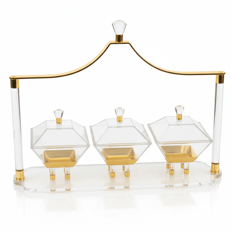 Fursan 3-Piece Acrylic Candy Box Set with Holder 40 cm Stylish Organizer for Dry Fruits & Snacks