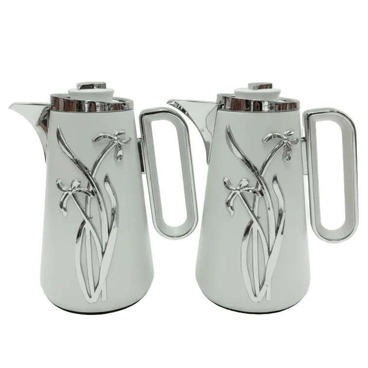 Fursan Classic 2-Piece Vacuum Flask Set 1+1L White with Silver Finish
