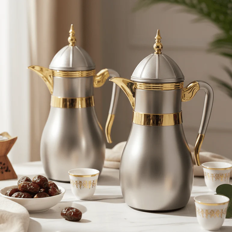 Fursan Deluxe Insulated Vacuum Flask Set of 2 (1 Liter × 2) – Rich Gold Color with Nickel Accents, Heavy-Duty Stainless Steel for Long-Lasting Performance - Image 2