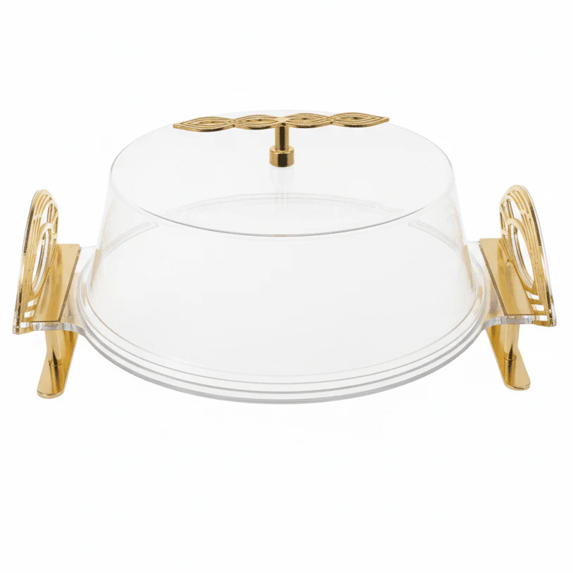 Fursan Elegant Round Acrylic Serving Tray with Lid – Clear Covered Serving Platter for Sweets & Snacks 26×16 cm