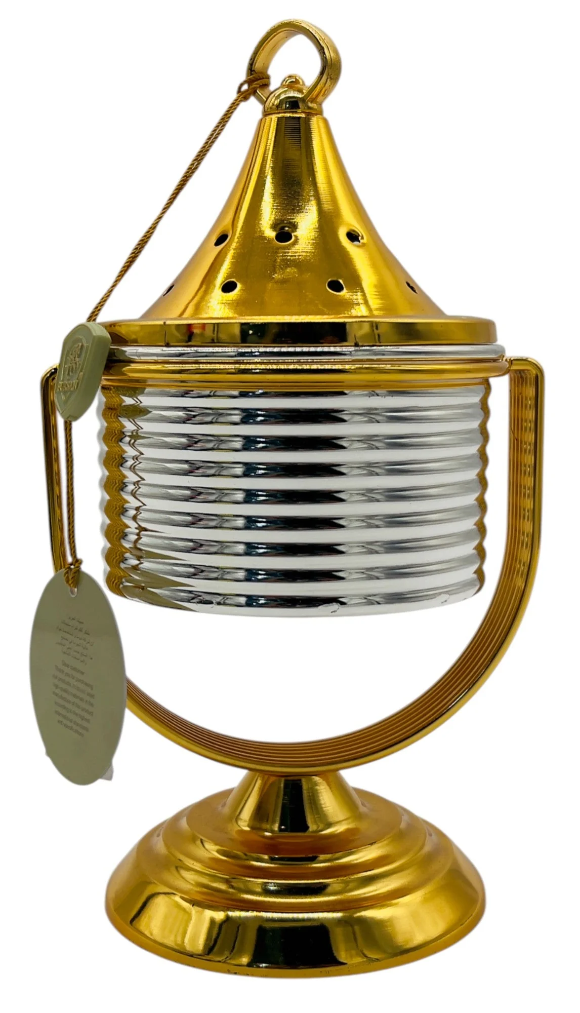 Fursan Glass and Metal Incense Burner 23cm*10.5cm, Gold/Silver- AF22B