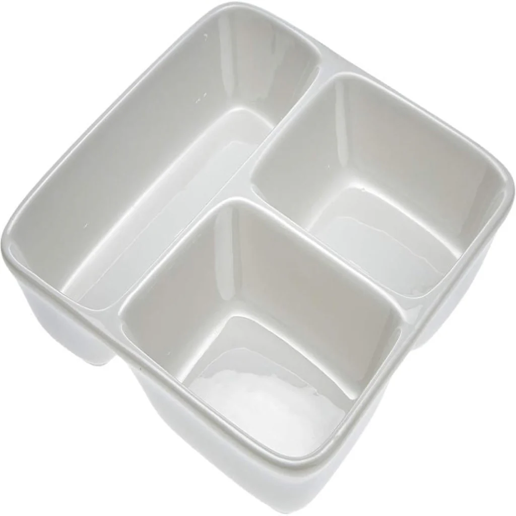 Symphony Collection – 24 cm White Ceramic Three-Section Square Tray & Platter