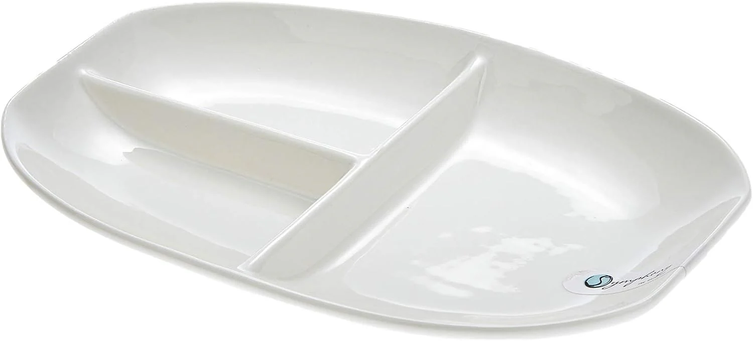 SYMPHONY Collection – 25 cm White Ceramic Three-Section Serving Plate