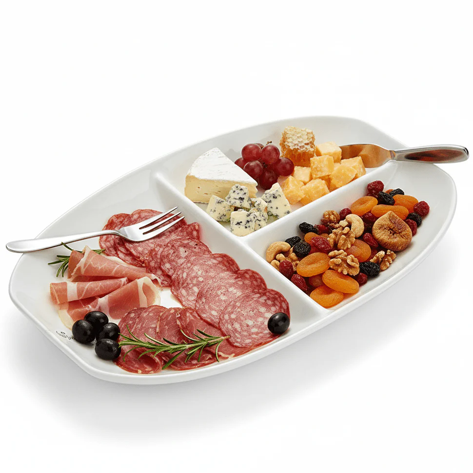SYMPHONY Collection – 25 cm White Ceramic Three-Section Serving Plate - Image 4