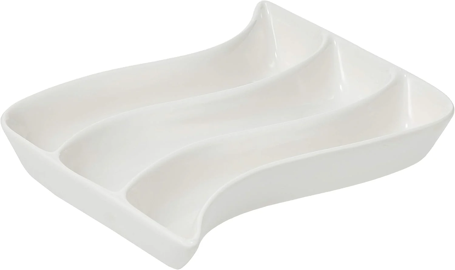 Symphony White Ceramic Divided Plate – 3 Sections, 18 x 14 cm
