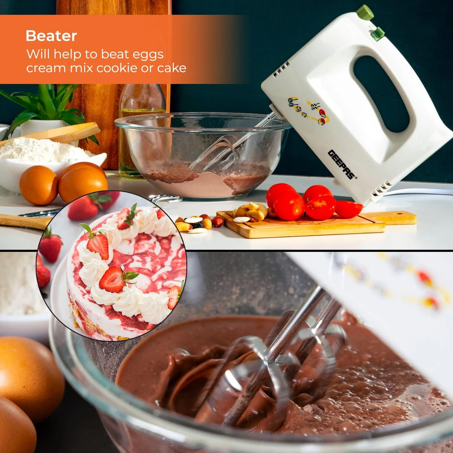 Geepas 160W Hand Mixer, Professional Electric Handheld Mixer for Baking, 5 Speed Function, Includes Stainless Steel Beaters & Dough Hooks, Eject Button, GHM2001 - Image 3