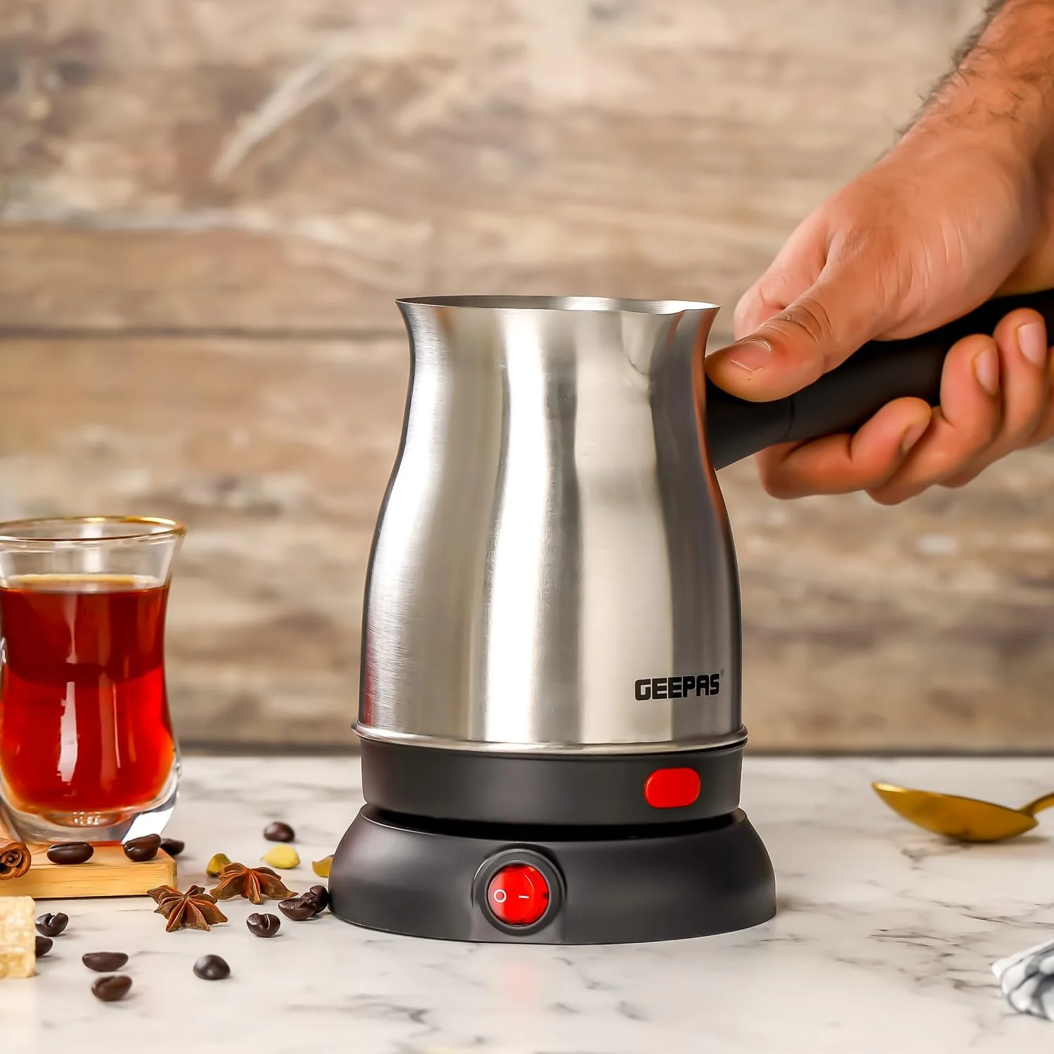 GEEPAS Electric Turkish Coffee Maker 0.8L GK38050 – Stainless Steel Coffee Kettle with 360° Rotational Base, Food-Grade Safe, Non-Automatic Cut Off, Perfect for Home & Office Use - Image 2