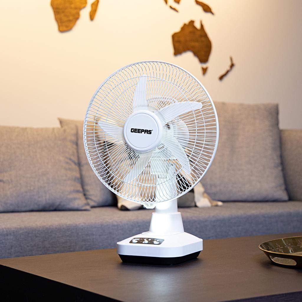 Geepas GF21118 12'' Rechargeable Fan - 2 Speed Settings with 6 Hours Continuous Working & 24 Hours LED Light | 5000 Mah Battery | Ideal for Office, Home & Outdoor Use - Image 3