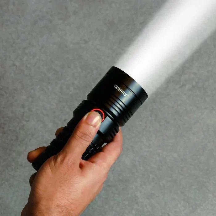 Geepas GFL51044 LED Flashlight with Built-in Power Bank | Waterproof Rechargeable Torch | Black Color | Ideal for Outdoor Adventures - Image 2