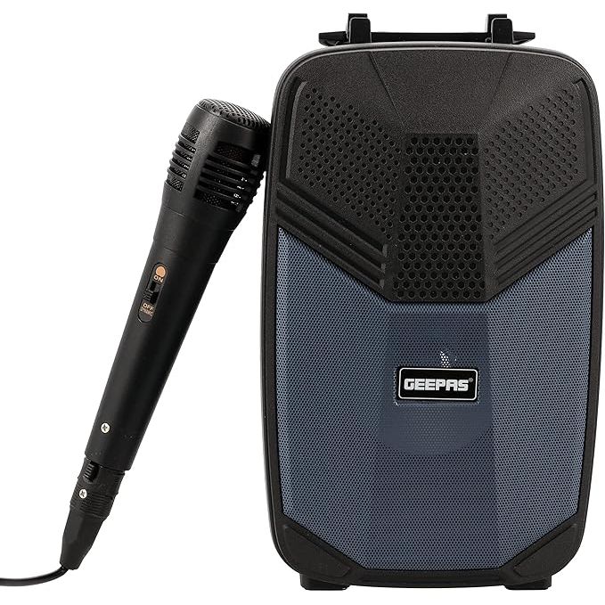 Geepas Portable Bluetooth Speaker, With Microphone, GMS11156 USB/TF/FM/AUX IN Large Circle Dazzle LED Light Portable & Lightweight Ideal For Home, Hotels & Outdoor Use, Black