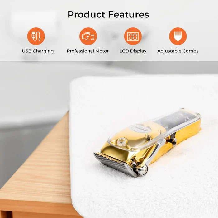 GEEPAS Professional Digital Hair Clipper 4 Adjustable Cutting Blades and 8 Different Length Limit Combs with LCD Display- GTR57504 - Image 2