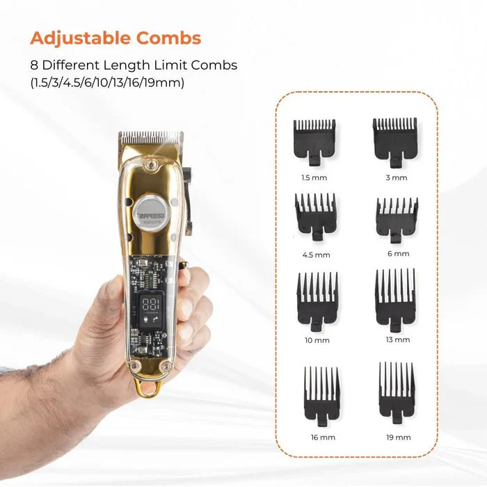 GEEPAS Professional Digital Hair Clipper 4 Adjustable Cutting Blades and 8 Different Length Limit Combs with LCD Display- GTR57504 - Image 6