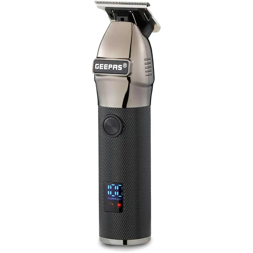 Geepas Rechargeable Hair Clipper with LED Display, GTR56028 | Lithium Battery, 120mins Working | Stainless Steel Blades | Travel Lock | USB Charging | 4 Guide Combs