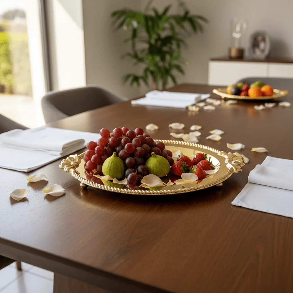 Germax Gold Metal Oval Serving Tray – 27×18 cm | Decorative Hospitality Tray with Floral Handles - Image 3