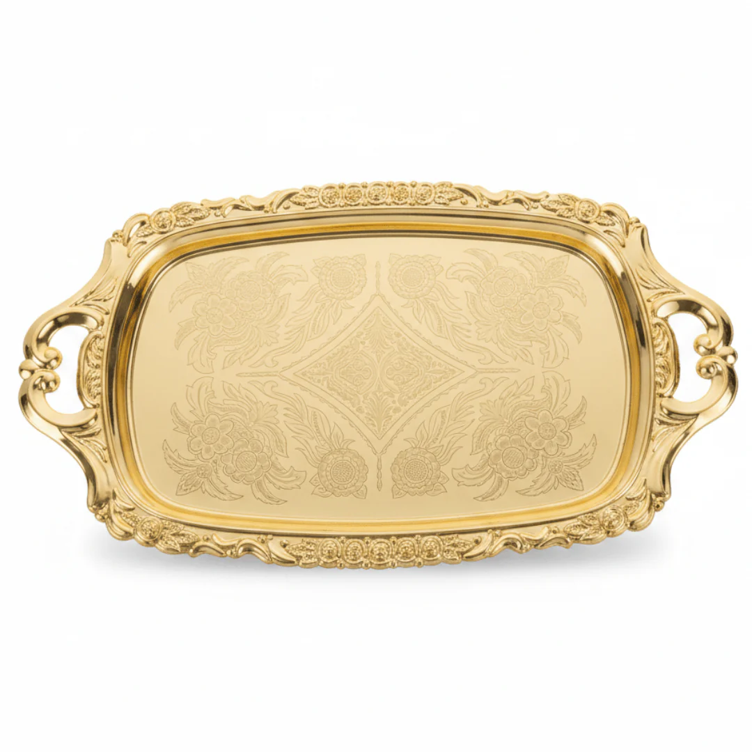 Germax gold metal rectangle serving tray with handle 33*18cm