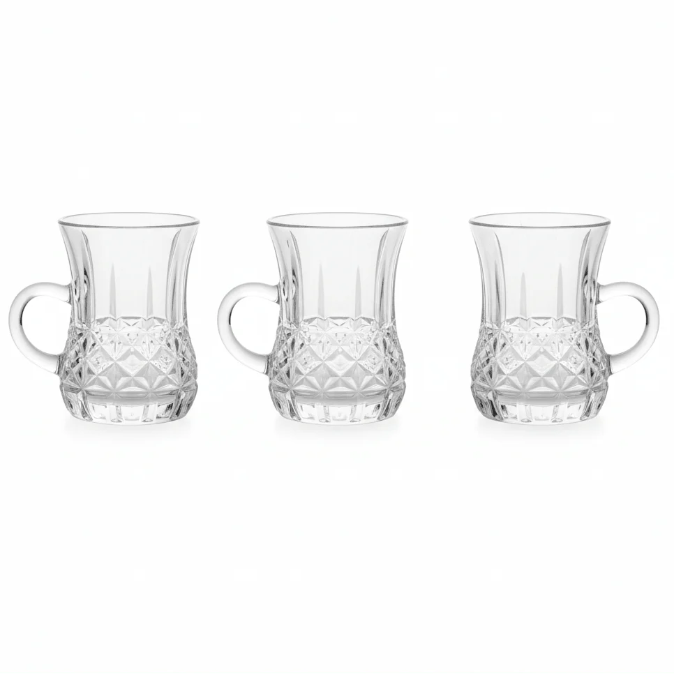 Germax Luxury Crystal Diamond-Cut Tea Glass Set of 3 Pieces | 100ml | Premium Glassware for Home & Gifting