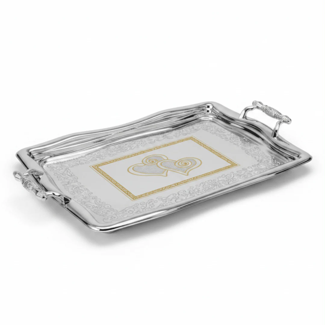 Germax Luxury Silver & Gold Stainless Steel Serving Tray with Handles | 49×32cm |