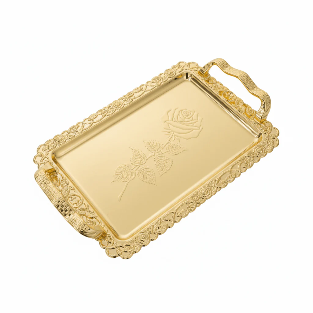 Germax Golden Steel Rectangle Serving Tray-18cmX24cm