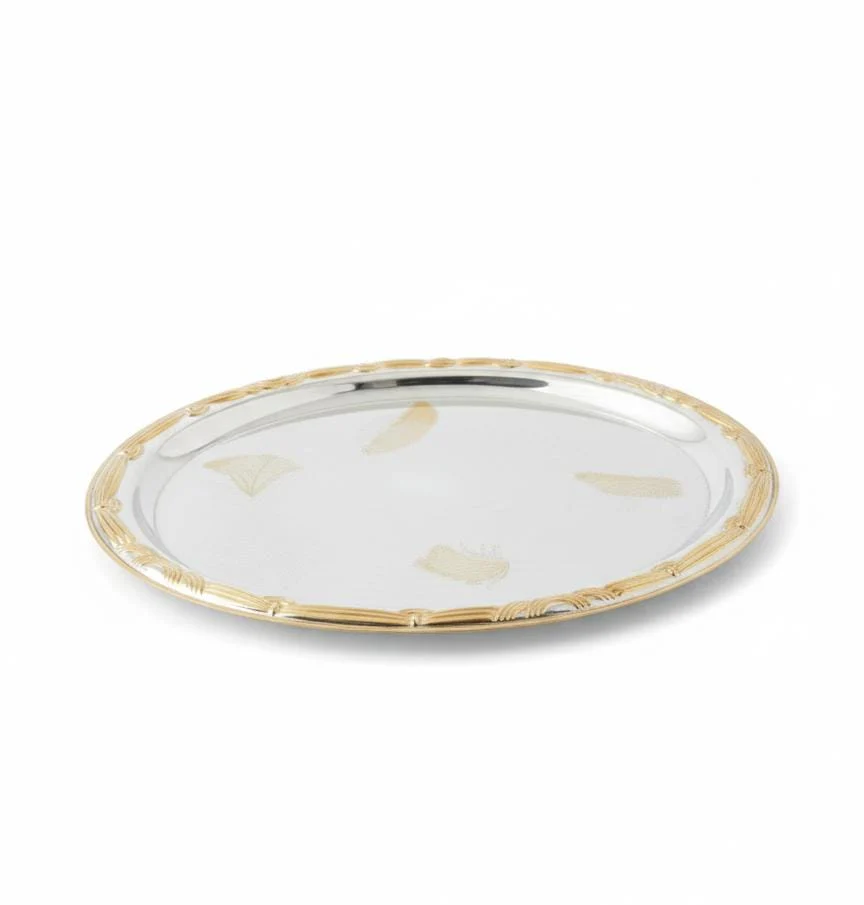 Germax Steel Serving Tray – Dual Tone Silver & Gold Rod Design | 35 cm Luxury Finish - Image 2