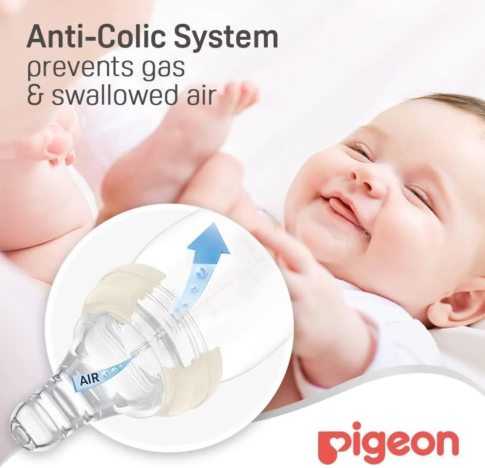 Pigeon Slim Neck Glass Feeding Bottle, Clear Cap, Ultra Soft Silicone Nipple, Anti-Colic, Durable & Long Lasting, BPA & BPS Free, White/Clear, 120ml - Image 3