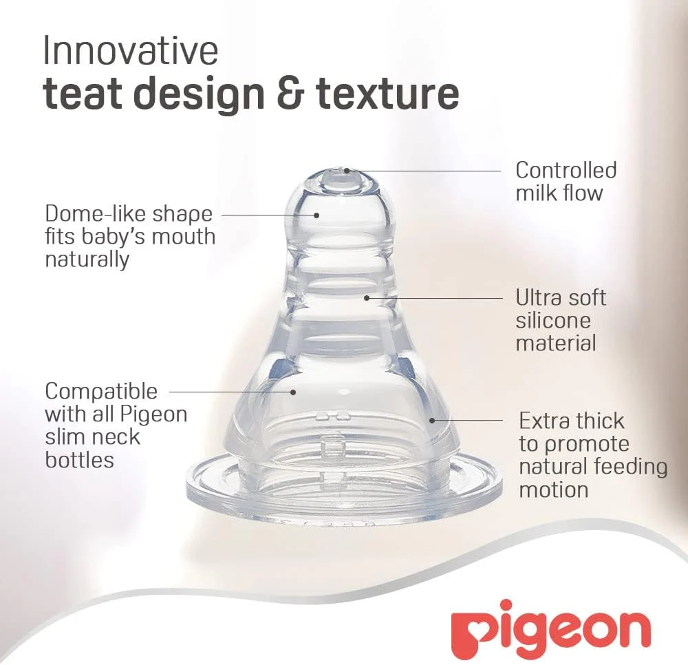 Pigeon Slim Neck Plastic Feeding Bottle, White Cap, Ultra Soft Silicone Nipple, Anti Colic, Bpa & Bps Free, 240ml, Multi Color - Image 2