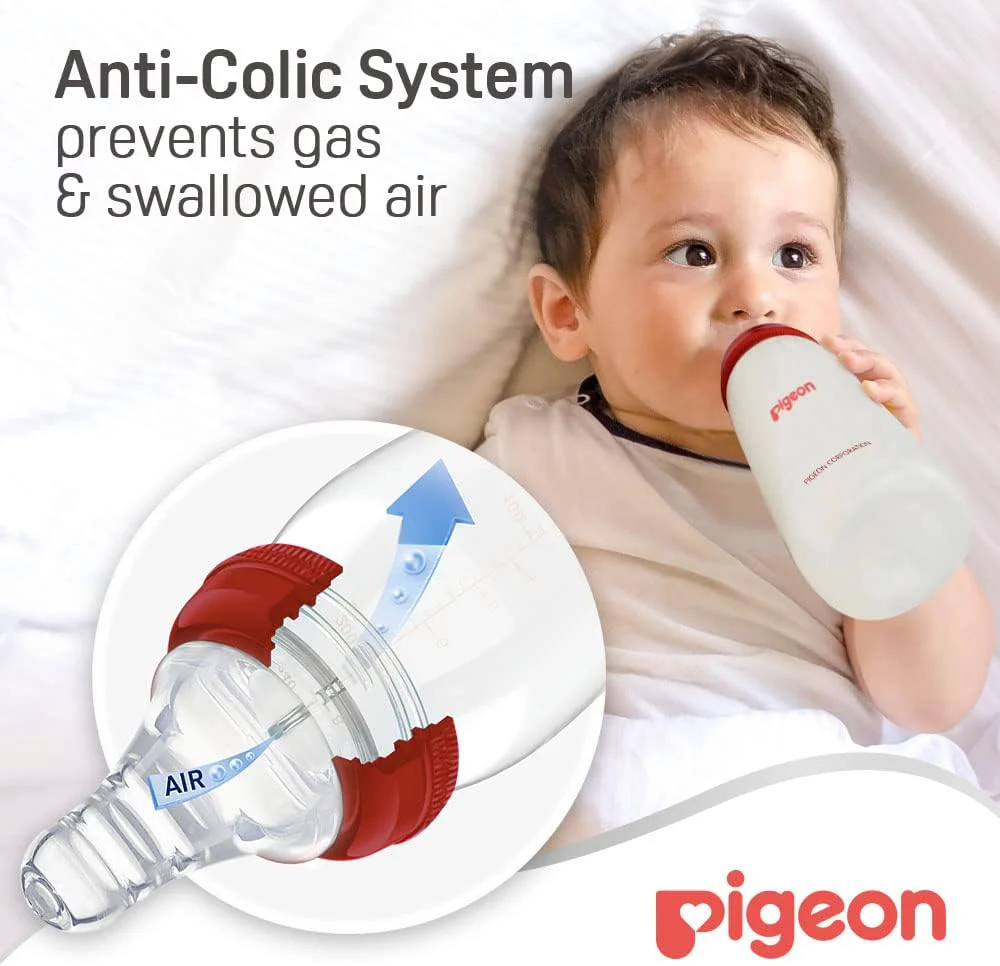 Pigeon Slim Neck Plastic Feeding Bottle, White Cap, Ultra Soft Silicone Nipple, Anti Colic, Bpa & Bps Free, 240ml, Multi Color - Image 4