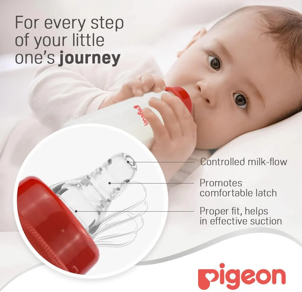 Pigeon Slim Neck Plastic Feeding Bottle, White Cap, Ultra Soft Silicone Nipple, Anti Colic, Bpa & Bps Free, 240ml, Multi Color - Image 5