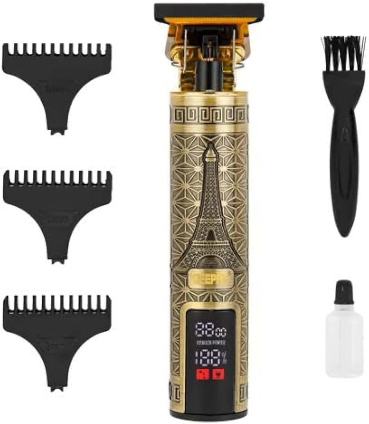 Geepas Professional Digital Hair Clipper- GTR56038|High Capacity Li-ion Battery|Does not Hurt Scalp| LCD Display, Perfect for Home and Saloon Styling| Golden and black