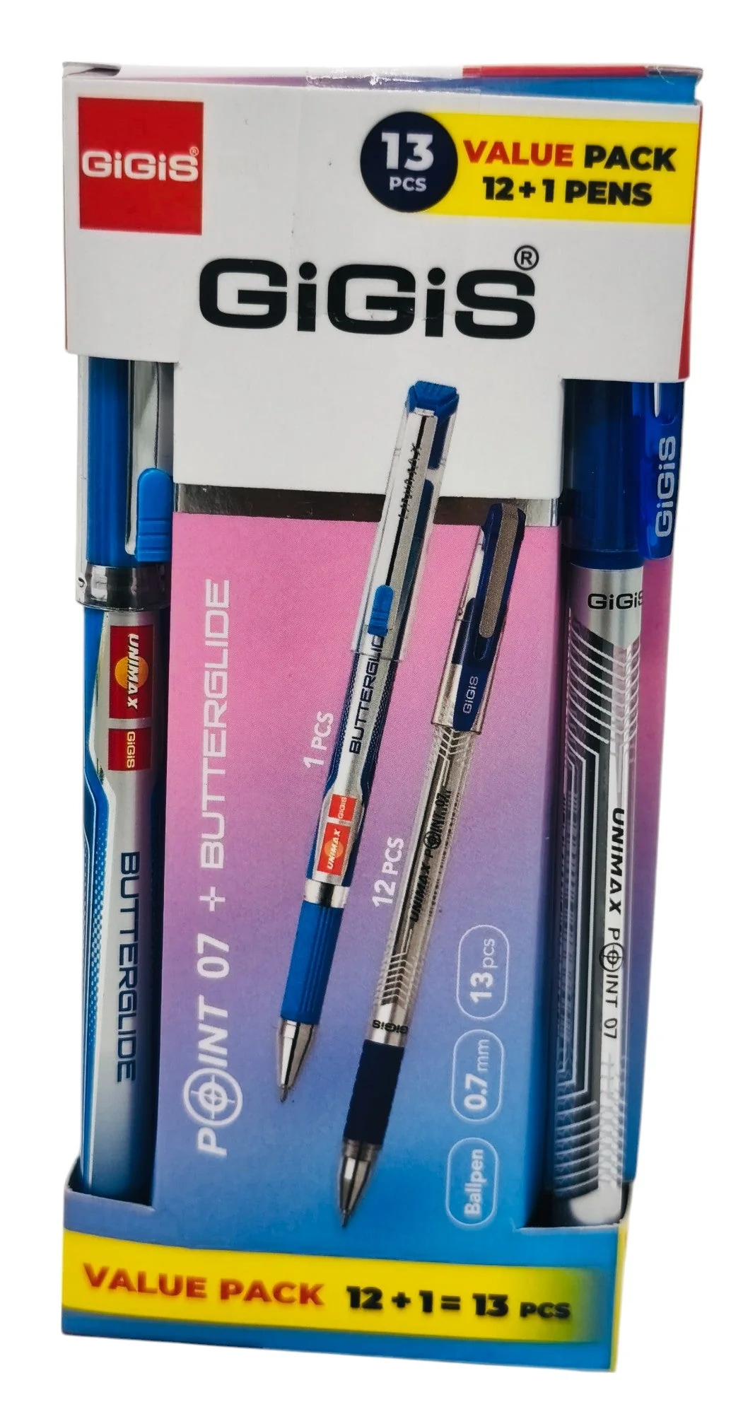 GIGIS 13pcs Ball Pen (12pcs- Point 07 Pens & 1pc Butterglide Pen), Blue