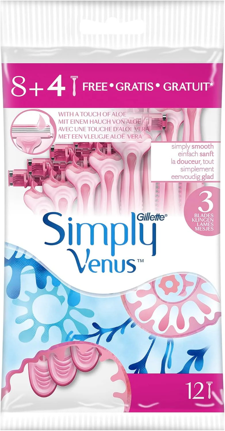 Gillette Venus Simply 3 Women's Disposable Razor 8+4 Count