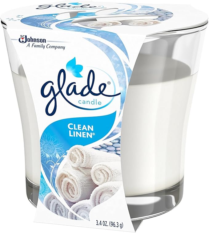 Glade Renewing Clean Linen Scented Candle, Fragrance Infused With Essential Oils, 3.4Oz - Image 3