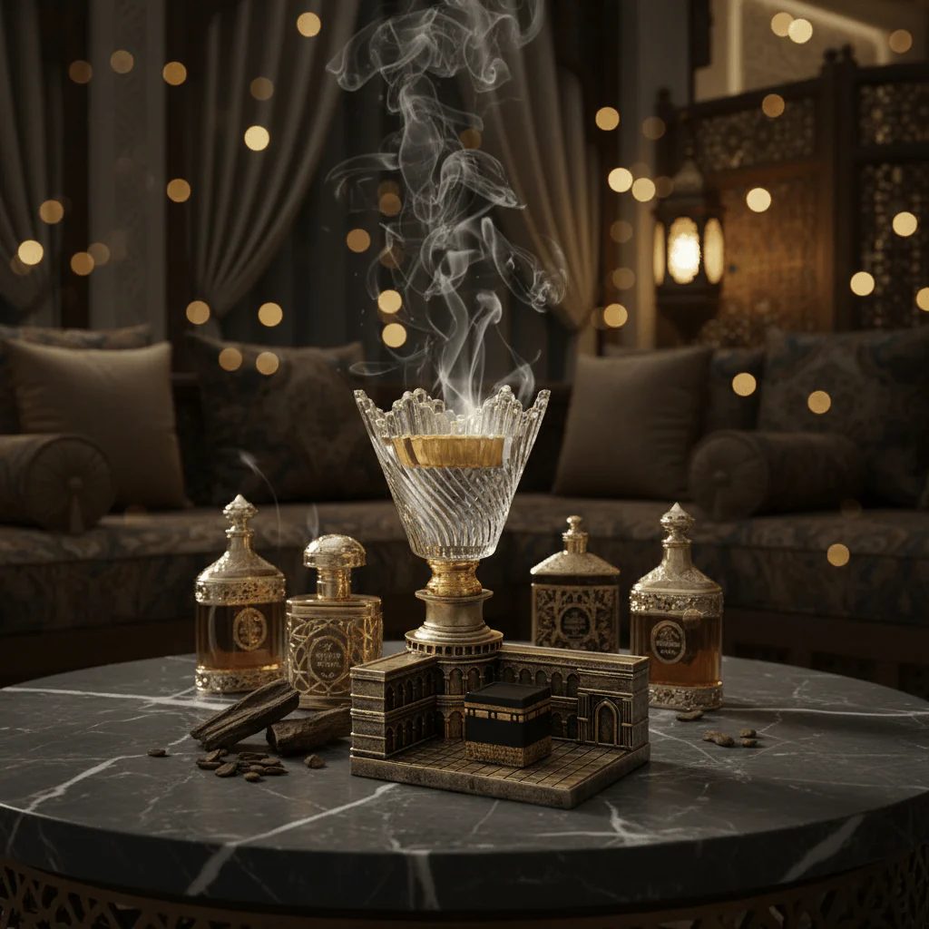 Crystal Glass & Chalk Incense Burner with Kaaba Design | 22×13×10 cm | Luxury Arabic Home Décor - Image 2