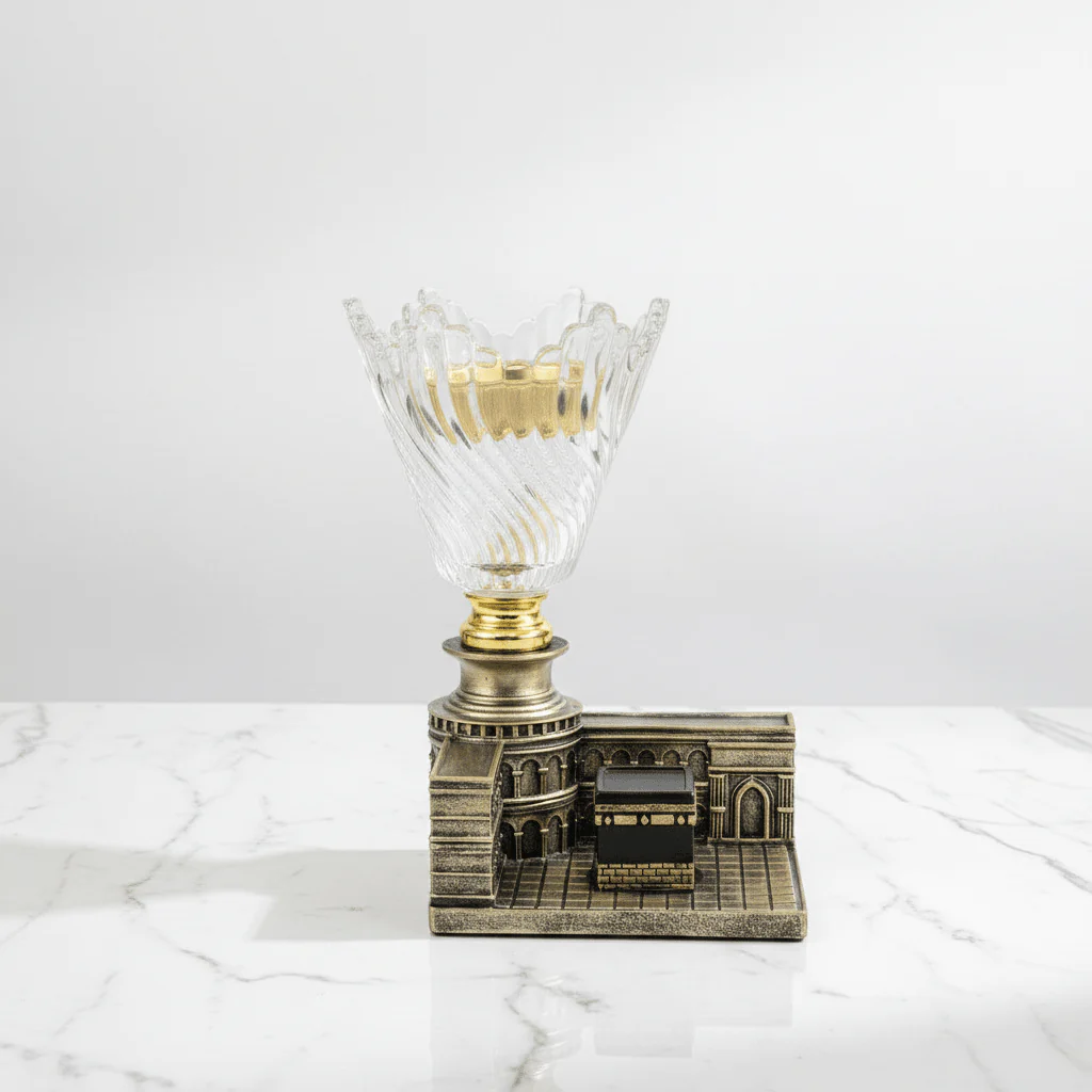 Crystal Glass & Chalk Incense Burner with Kaaba Design | 22×13×10 cm | Luxury Arabic Home Décor - Image 3